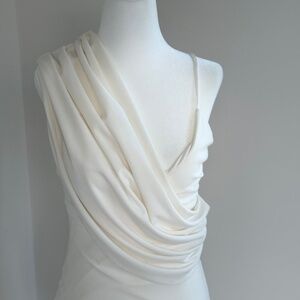 Ivory Cream Draped Bodycon Dress Size 2 Tall Sleeveless Midi Cocktail Party